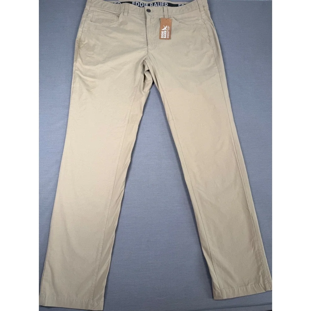 Eddie Bauer Voyager Flex  Slim Fit Slim Leg 40x36 Khaki Tan Twill Pant 5 Pkt NWT
